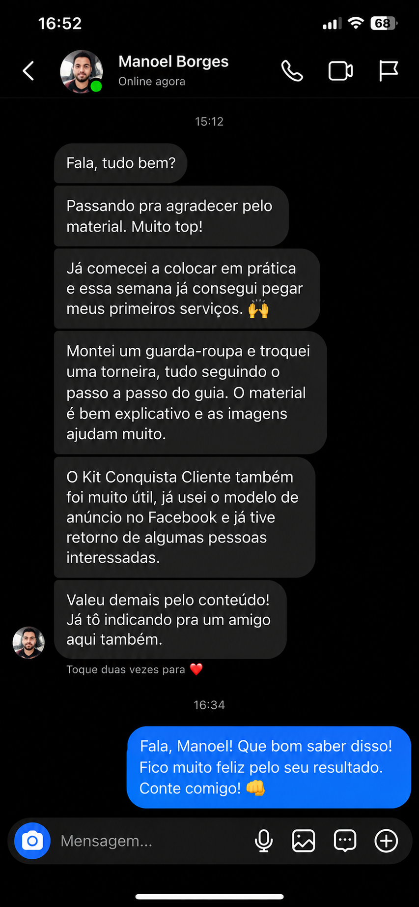 Depoimento de Manoel Borges no WhatsApp